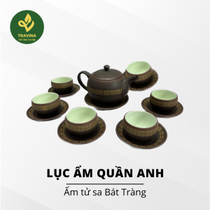 Bộ ấm chén trà Lục Ẩm Quần Anh - Ấm chén Tử Sa Bát Tràng cao cấp - HTX Tâm Trà Việt