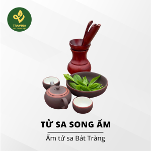 Bộ ấm chén Tử Sa Song Ẩm - Bộ ấm chén Bát Tràng cao cấp - HTX Tâm Trà Việt