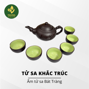 Bộ ấm Tử Sa Khắc Trúc - Bộ ấm chén Bát Tràng cao cấp – HTX Tâm Trà Việt