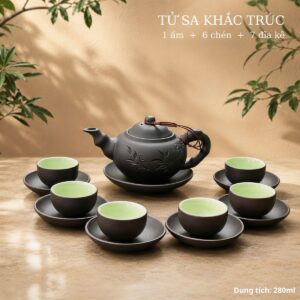 Bộ ấm Tử Sa Khắc Trúc – HTX Tâm Trà Việt – trà Thái Nguyên chuẩn VietGAP