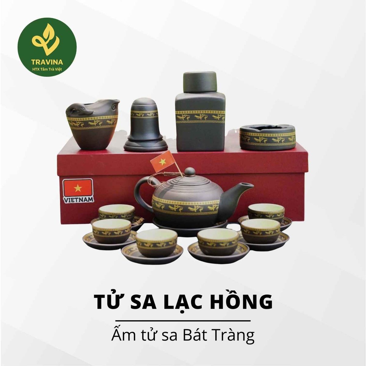 Bộ ấm Tử Sa Lạc Hồng - Bộ ấm chén Bát Tràng cao cấp – HTX Tâm Trà Việt Bộ ấm Tử Sa Lạc Hồng kèm hộp quà đỏ