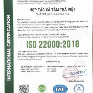 Giấy chứng nhận ISO 22000:2018 của HTX Tâm Trà Việt (TRAVINA)