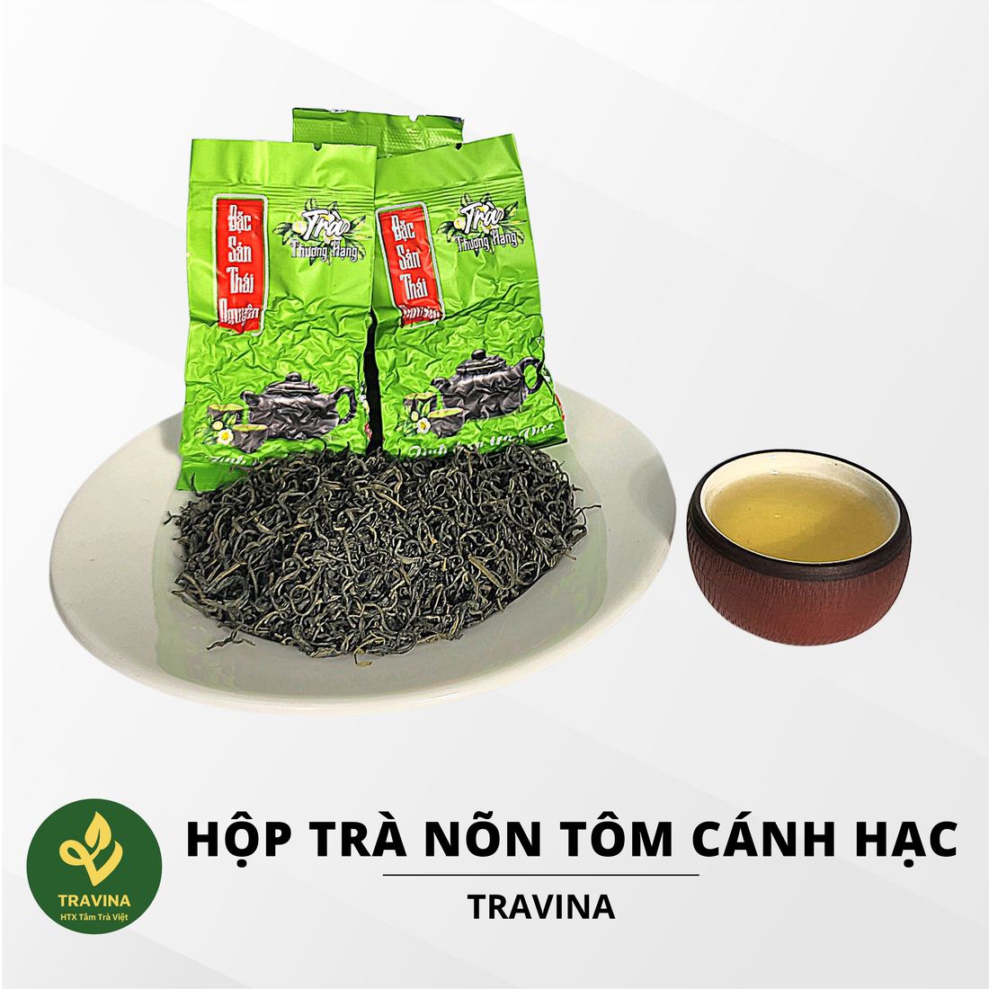 Mở đại lý trà Thái Nguyên ở Khánh Hoà: ô quà biếu đã có yến, vào bằng cửa nào Hộp trà nõn tôm cánh hạc TRAVINA của HTX Tâm Trà Việt