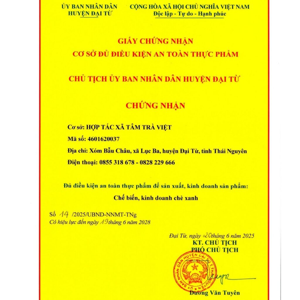 Giấy chứng nhận cơ sở đủ điều kiện an toàn thực phẩm, số 14/2025