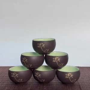 Bộ ấm Lục Ẩm Kim Liên - Bộ ấm chén Bát Tràng cao cấp – HTX Tâm Trà Việt Bộ ấm chén Lục Ẩm Kim Liên – chén trà chụp cận