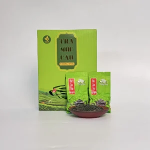Hộp Trà Móc Câu Thượng Hạng cùng hai gói trà nhỏ và đĩa trà khô – TRAVINA HTX Tâm Trà Việt