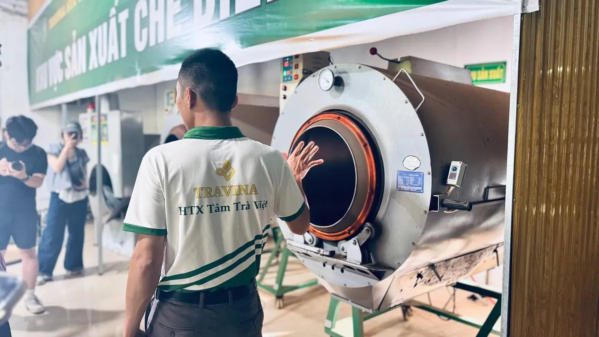 Nõn Hảo Hạng cho phòng trà: quy cách, giá nhập và giá vốn mỗi ấm Nhân viên áo TRAVINA kiểm tra máy sao chè lồng quay trong xưởng – TRAVINA HTX Tâm Trà Việt
