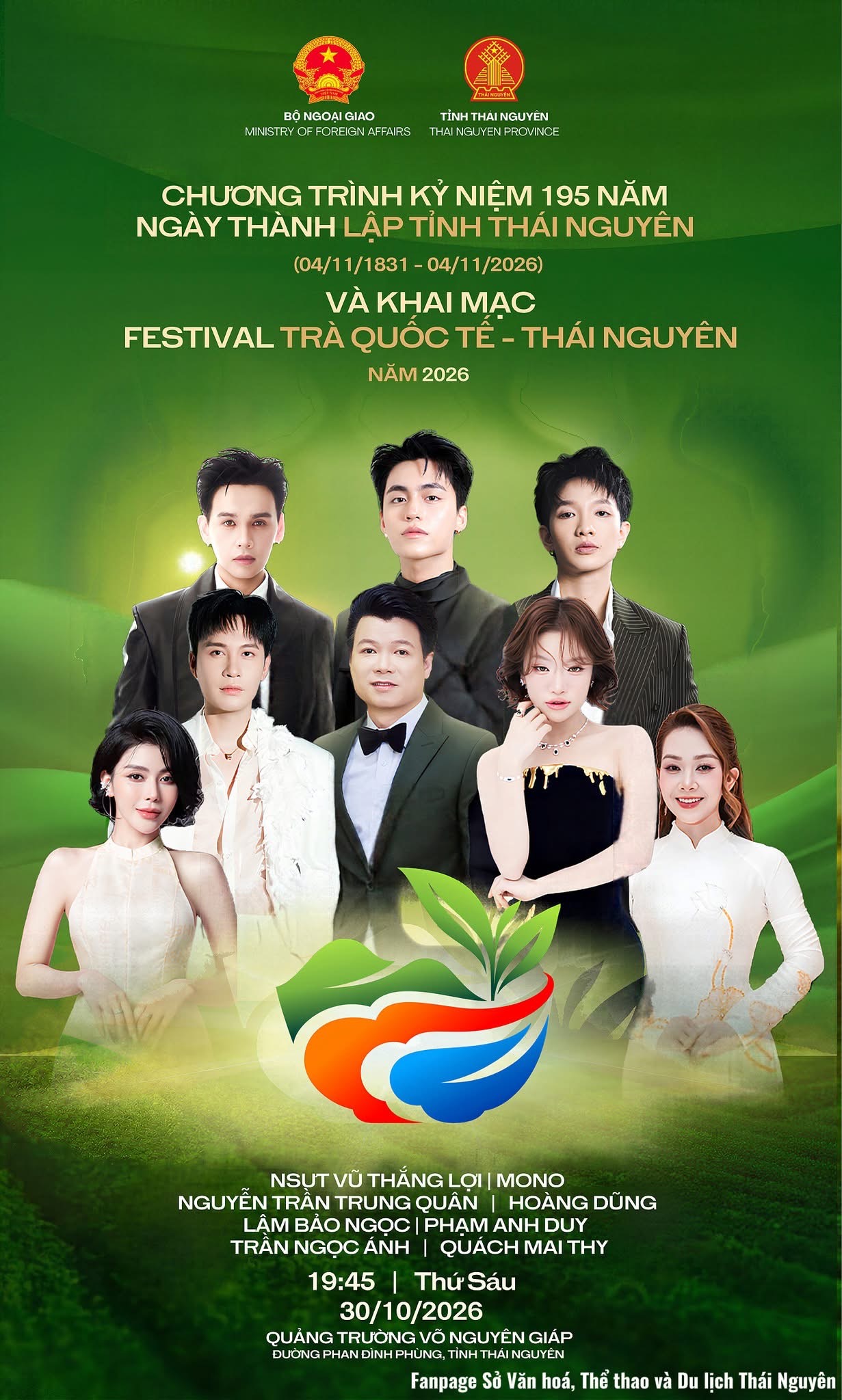Poster đêm khai mạc Festival Trà quốc tế Thái Nguyên 2026, 19h45 ngày 30/10/2026