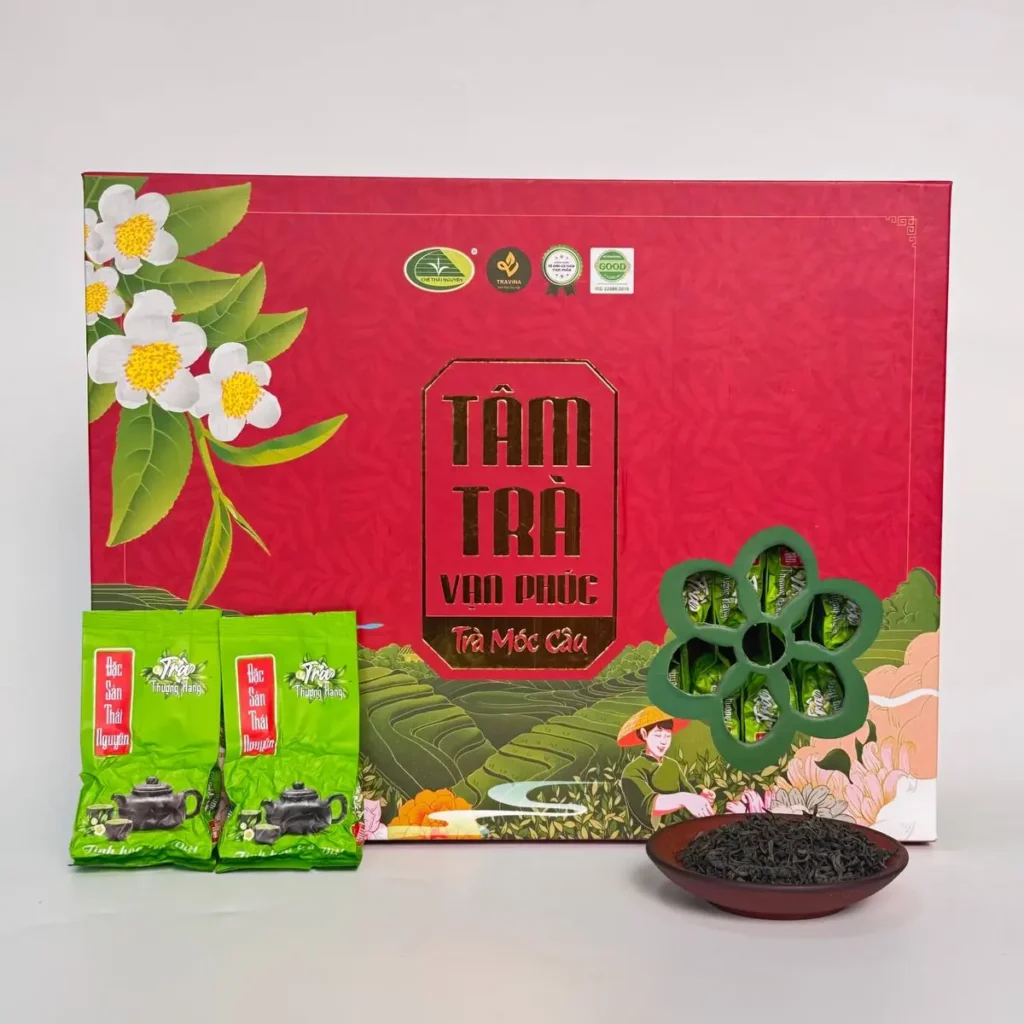 Hộp và các gói trà nhỏ thành phẩm, dạng quy cách thường gặp trong đơn gia công trà