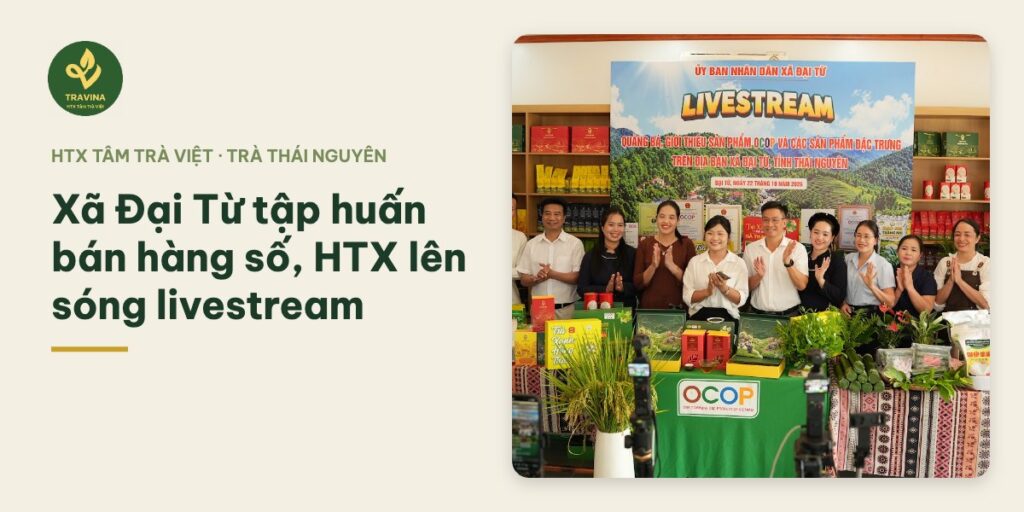 Xã Đại Từ tập huấn bán hàng số, livestream: HTX Tâm Trà Việt lên sóng với Trà Sạch 6 Không Xã Đại Từ tập huấn bán hàng số, HTX Tâm Trà Việt lên sóng livestream