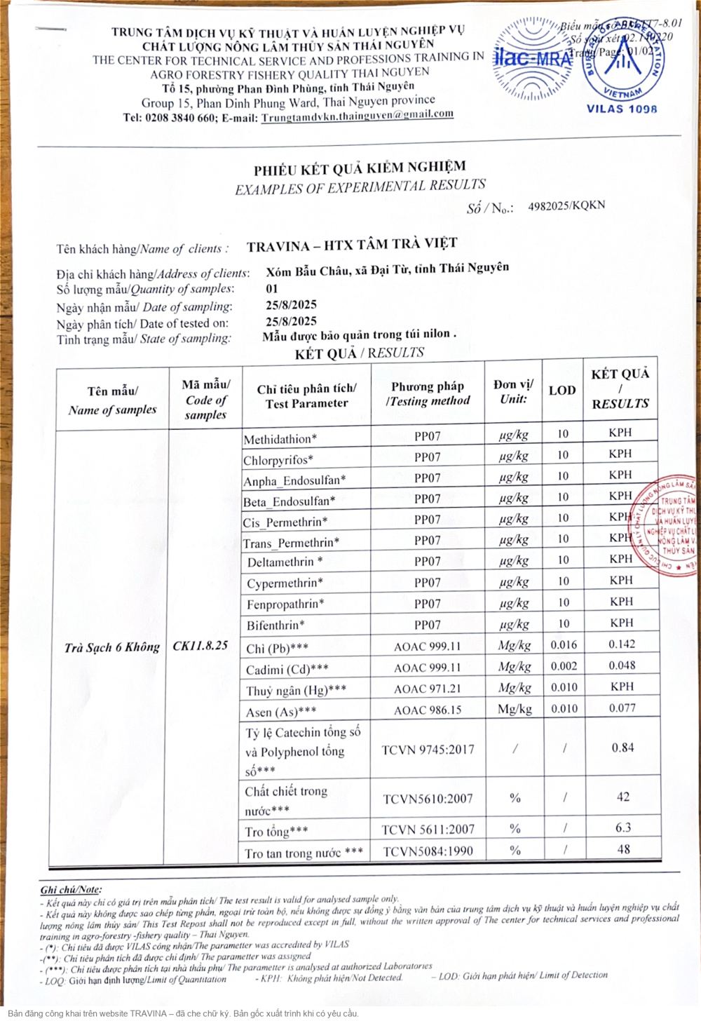 Rapport d'analyse 4982025/KQKN Trà Sạch 6 Không, page 1
