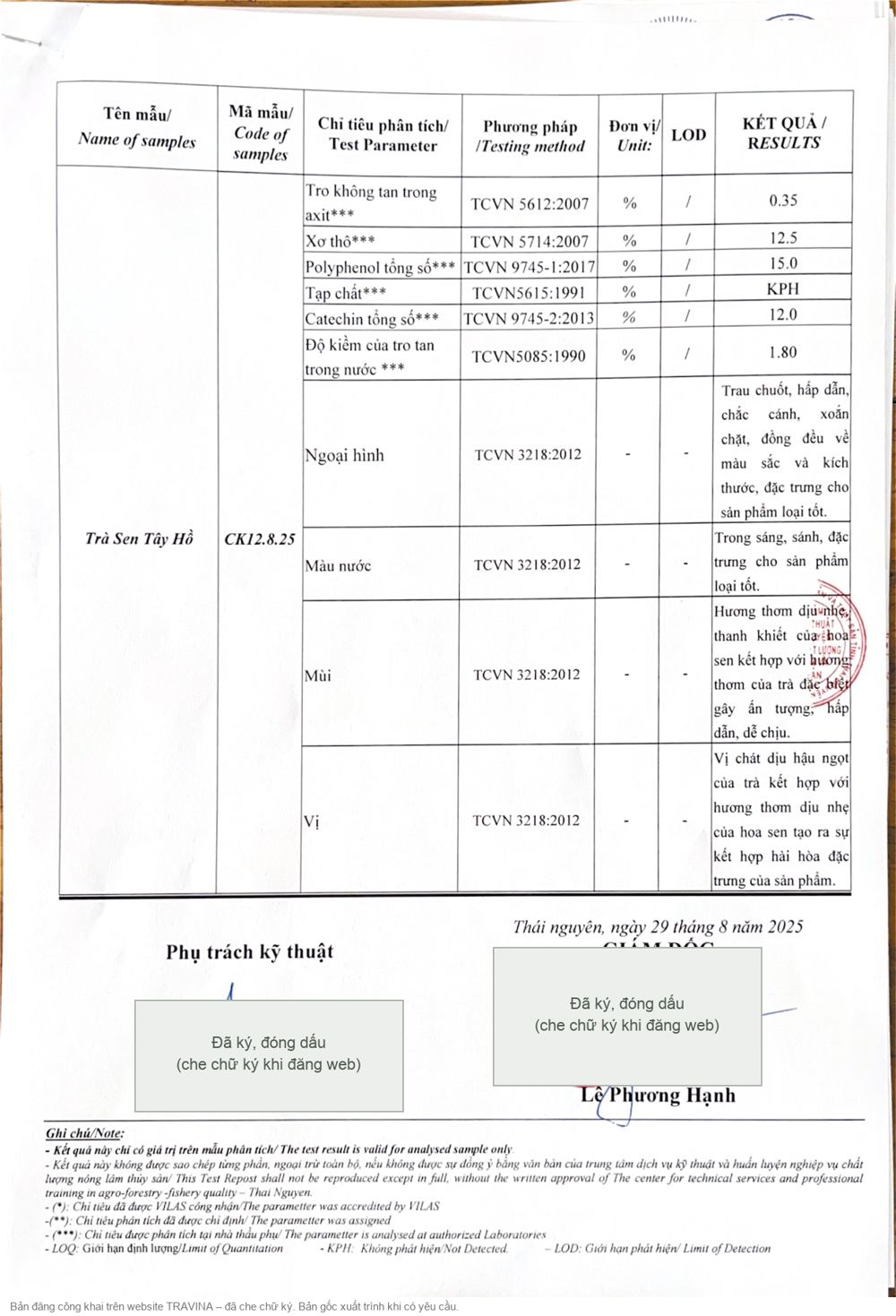 Rapport d'analyse 4882025/KQKN Trà Sen Tây Hồ, page 2